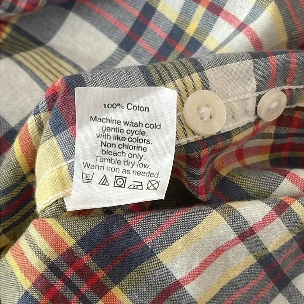 J Crew Button Down Slim Large Summer Plaid 100% Cotton Shirt